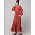 Front open Hidden Placket Daily wear casual Abaya- Rust 
